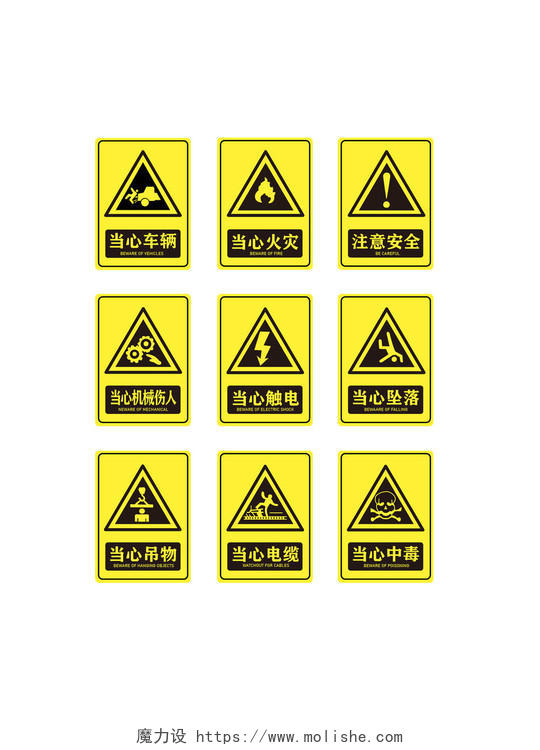 黄色注意安全提示安全标志工地标识牌